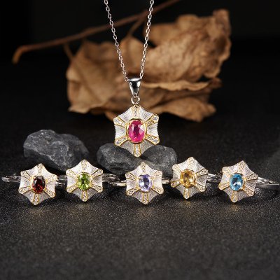 Elegant S925 Sterling Silver Natural Gemstone Necklace Pendant